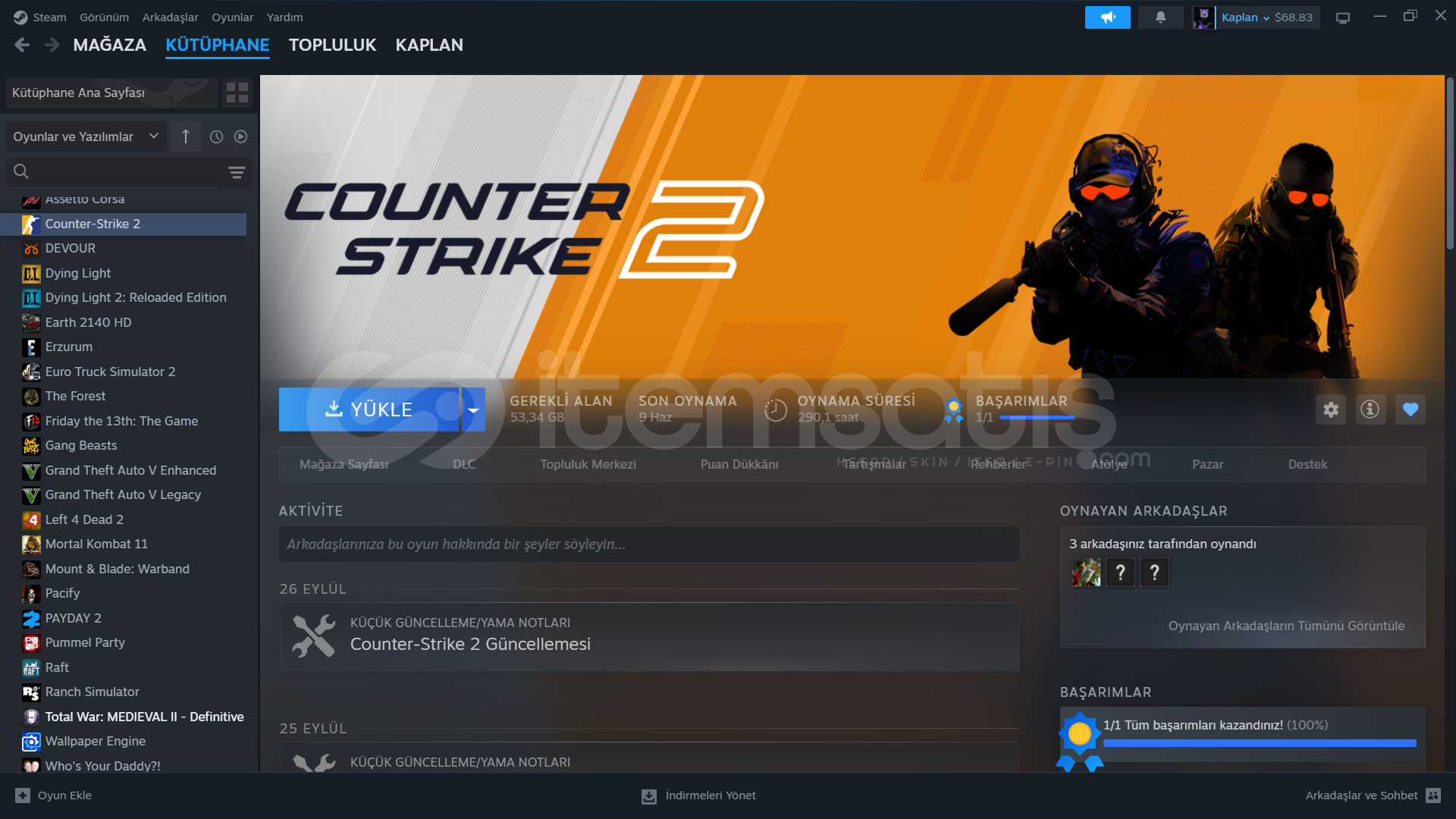Steam 68.83 dolar (2840tl) + Oyunlar Steam 68.83 dolar (2840tl) + Oyunlar