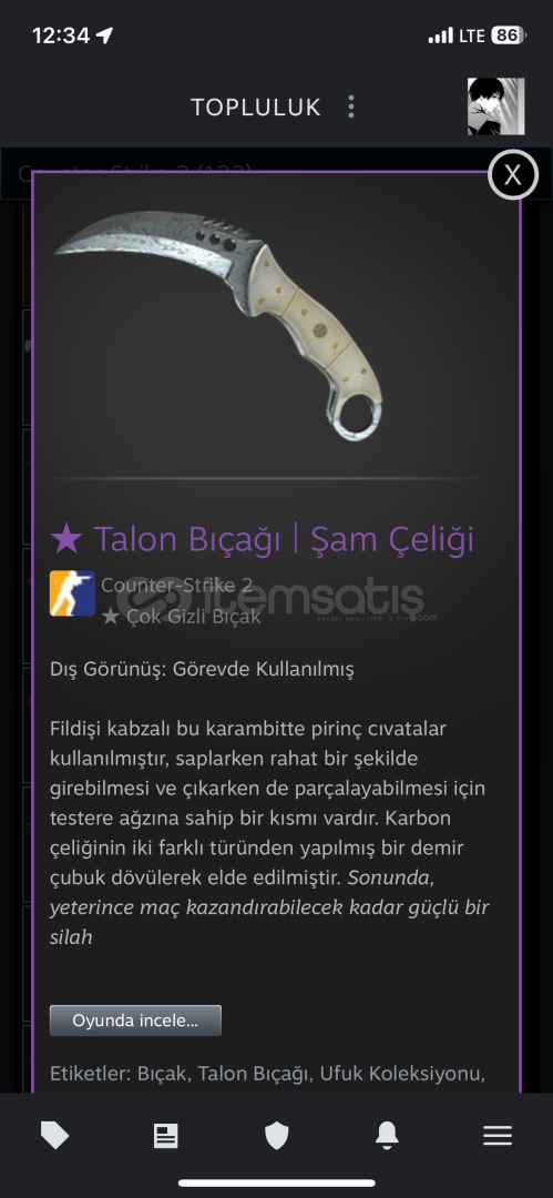 Talon Bıçağı ŞAM ÇELİĞİ FT Talon Bıçağı ŞAM ÇELİĞİ FT