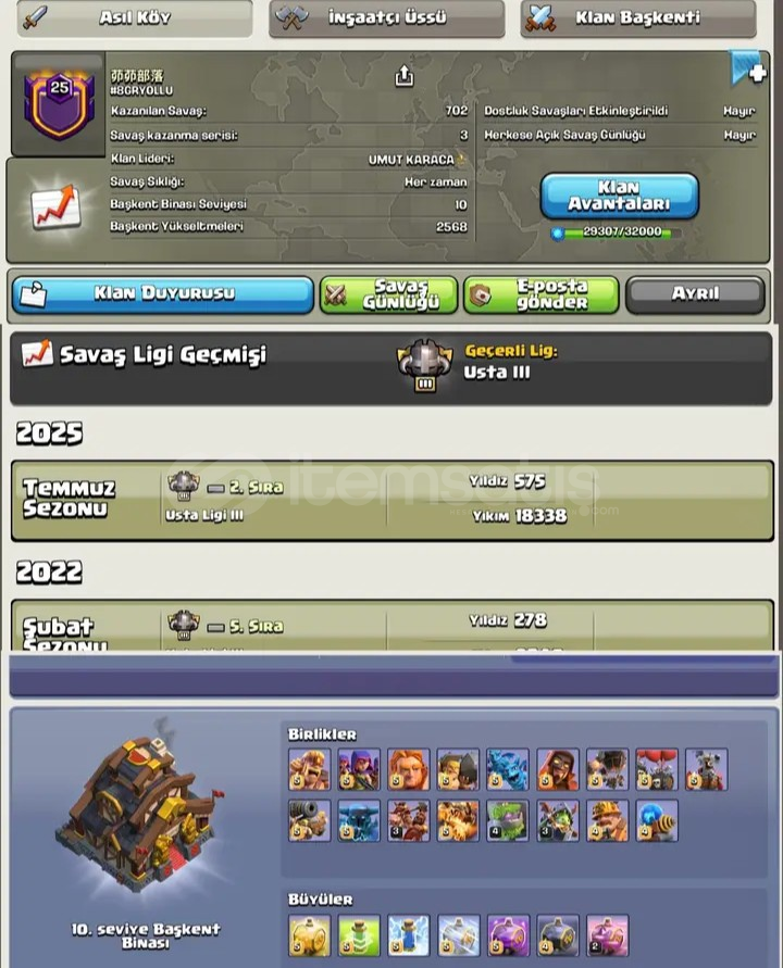 Temiz Sağlam 25 LVL Klan 26 YA RAMAK KALMIŞTIR Temiz Sağlam 25 LVL Klan 26 YA RAMAK KALMIŞTIR