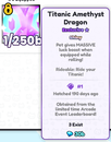 Titanic Amethtst Dragon Shiny #1 Exist 3 100b