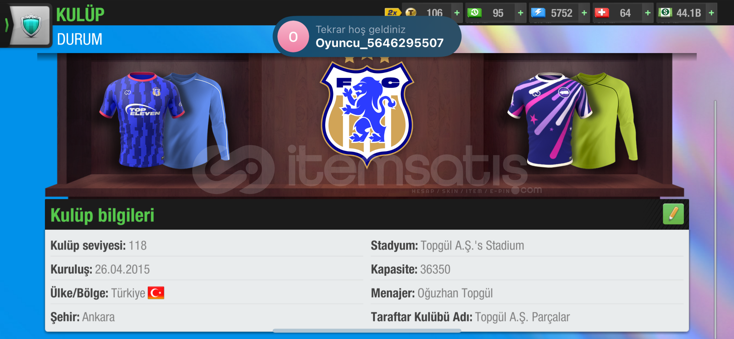 Top Eleven 118 seviye Manager satılık Top Eleven 118 seviye Manager satılık