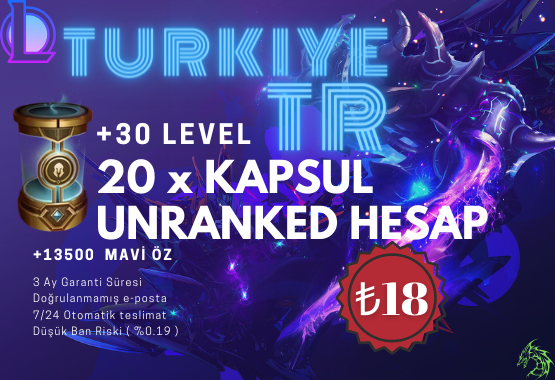 TR ✔️20 Kapsül+13500 Mavi öz✔️Unranked Hesap