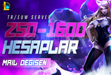 ⭐TR/EUW | 250-1600 SKİN MAİL DEĞİŞEN LOL HESAP