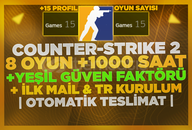 ⭐(TR KURULUM) İLK MAİLLİ CS2 +1000 SAAT 8 OYUN⭐