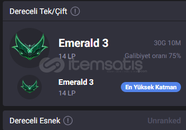 TR LOL ZÜMRÜT 3 %75 WİNRATE FRESH HESAP