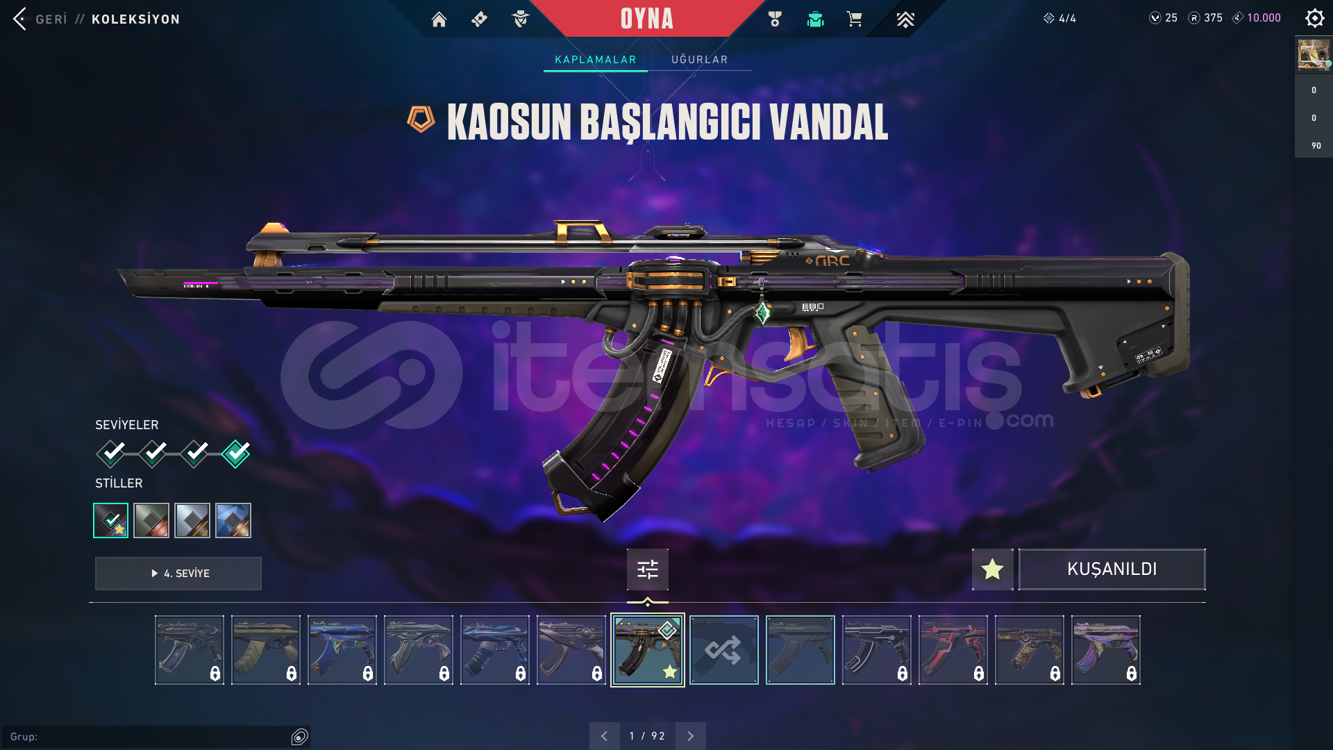 TR SV KAOS VANDAL + 8 SKİN 25 VP BRONZ 1 TR SV KAOS VANDAL + 8 SKİN 25 VP BRONZ 1