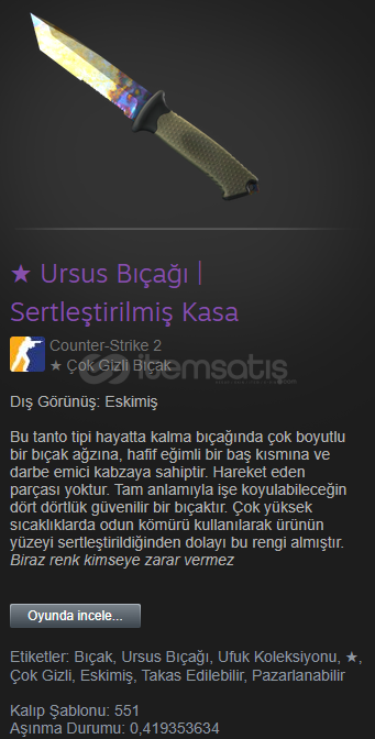 ★ Ursus Bıçağı | Sertleştirilmiş Kasa ★ Ursus Bıçağı | Sertleştirilmiş Kasa