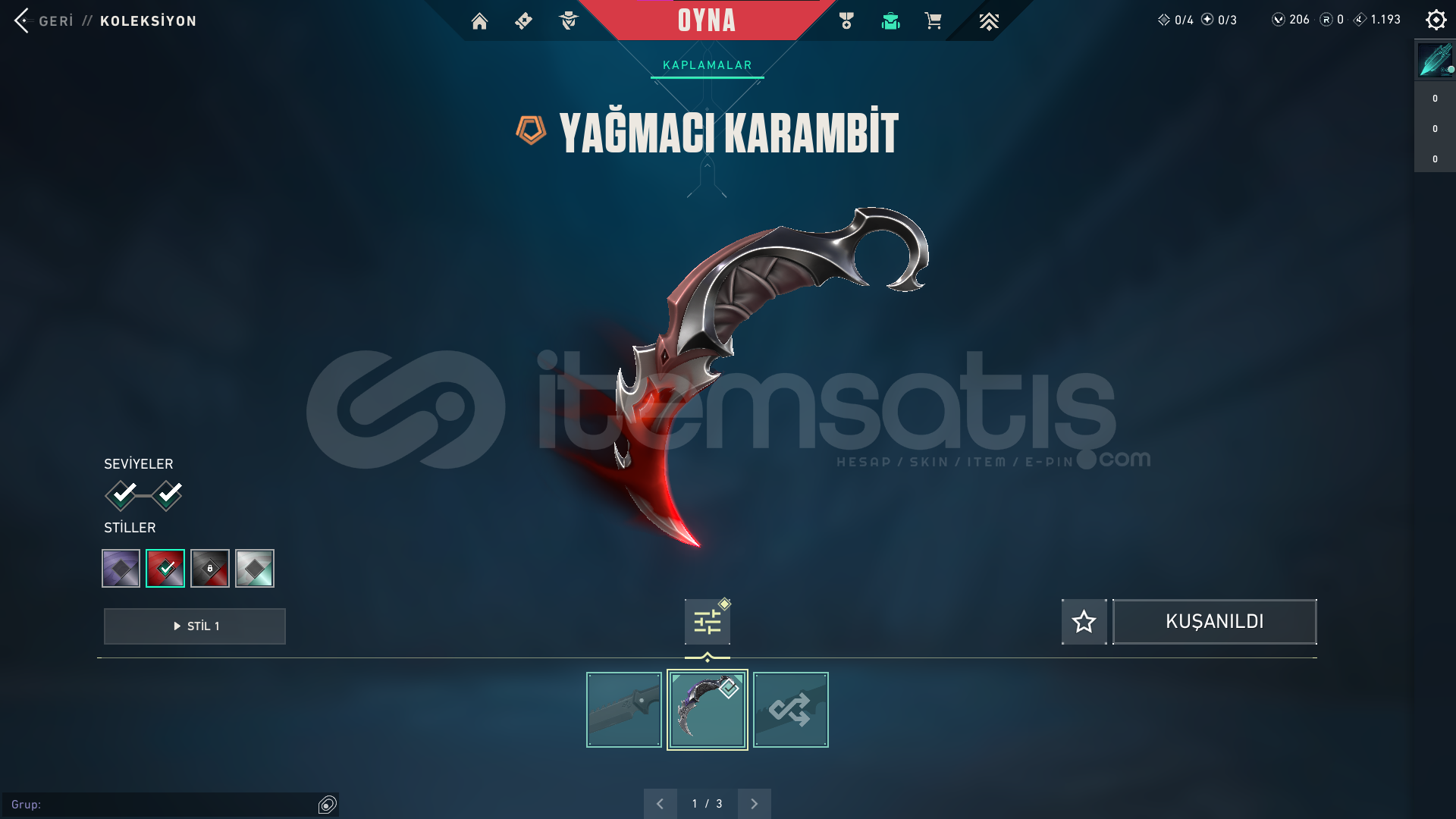 Yağmacı Karambit + Yağmacı Vandal + 206 VP Yağmacı Karambit + Yağmacı Vandal + 206 VP