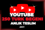 YOUTUBE 250 TÜRK BEĞENİ - GARANTİLİ