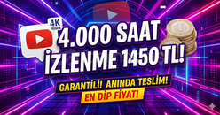 YouTube 4.000 Saat izlenme (EN DİP FİYAT)