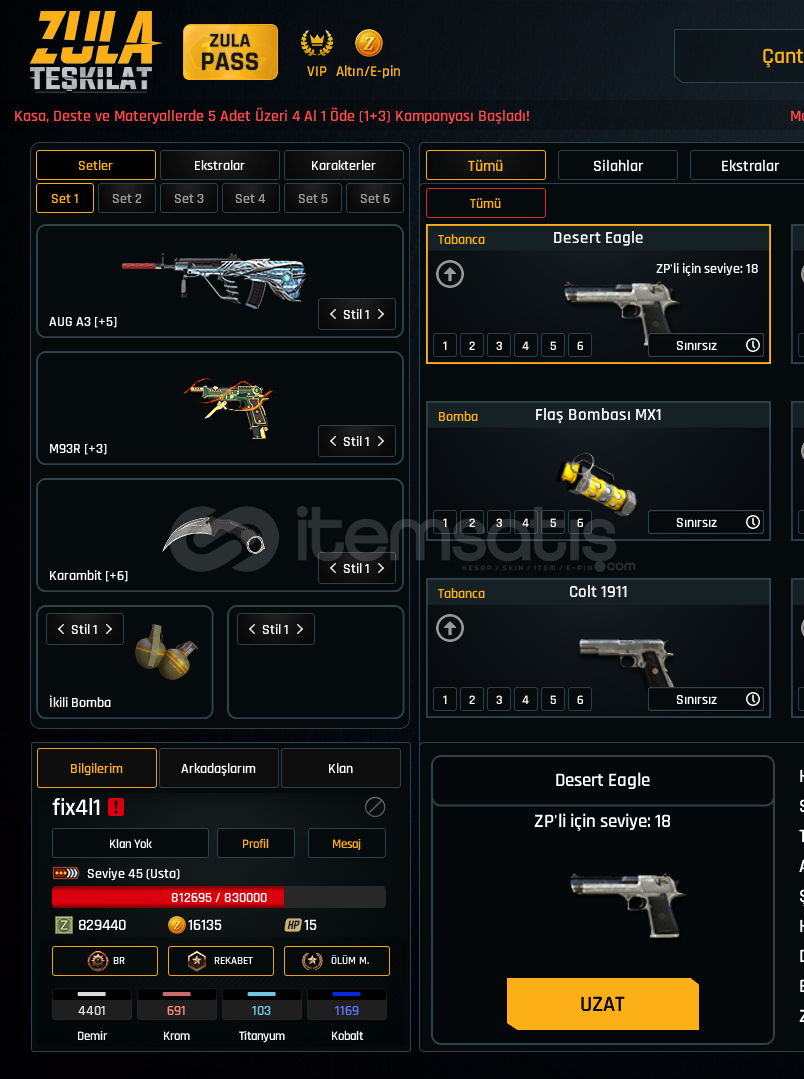 ZULA SINIRSIZ DEAGLE 16K ZA 850BİN ZP Lİ HESAP ZULA SINIRSIZ DEAGLE 16K ZA 850BİN ZP Lİ HESAP